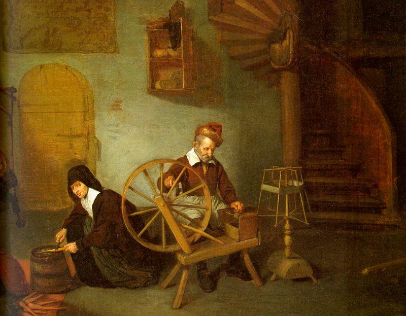 Quirijn van Brekelenkam Man Spinning and Woman Scraping Carrots oil painting image